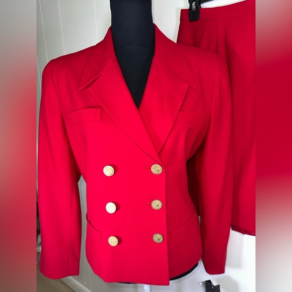 VINTAGE NWT Kasper Red Double-Breasted Blazer and Skirt Set - Picture 3 of 16